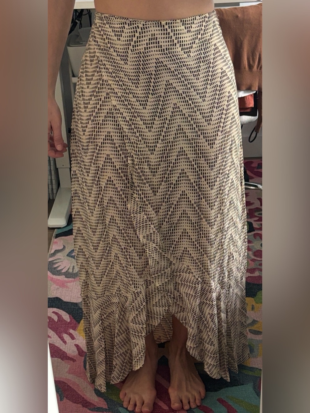 Totem Cream and Black Printed Wrapping Maxi Skirt